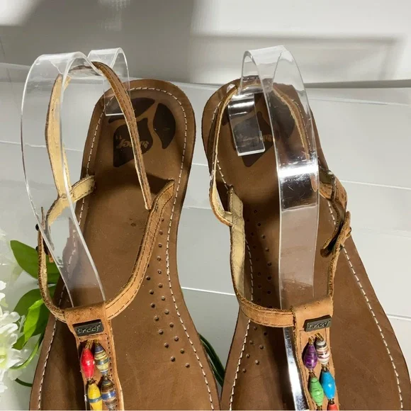 Reef Multi-Color Jewel Beads Between Toe Brown Ankle Strap Sandals Snap Closure. - Picture 10 of 16